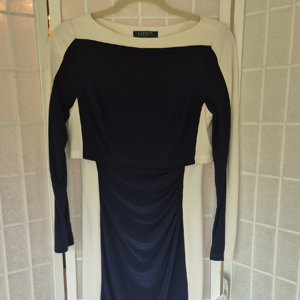 Ralph Lauren Navy and Cream Long Sleeve Dress - Picture 4 of 11